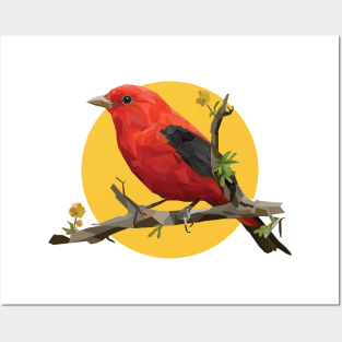 Red Scarlet. Bird. Geometric. Lowpoly. Arts. Illustration. Digital Art. Posters and Art